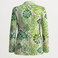 Green Aloha Hawaiian Blazer Monstera Hibiscus Tropical Pattern