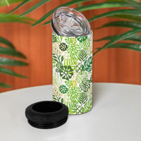 Green Aloha Hawaiian 4 in 1 Can Cooler Tumbler Monstera Hibiscus Tropical Pattern