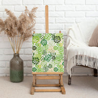 Green Aloha Hawaiian Canvas Wall Art Monstera Hibiscus Tropical Pattern