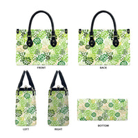 Green Aloha Hawaiian Leather Bag Monstera Hibiscus Tropical Pattern