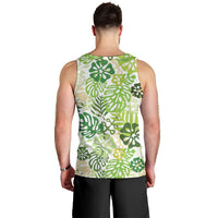 Green Aloha Hawaiian Men Tank Top Monstera Hibiscus Tropical Pattern