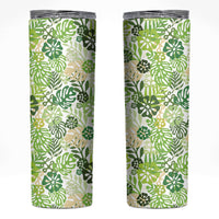 Green Aloha Hawaiian Skinny Tumbler Monstera Hibiscus Tropical Pattern