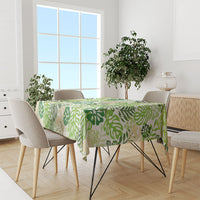 Green Aloha Hawaiian Tablecloth Monstera Hibiscus Tropical Pattern
