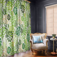 Green Aloha Hawaiian Window Curtain Monstera Hibiscus Tropical Pattern