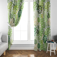 Green Aloha Hawaiian Window Curtain Monstera Hibiscus Tropical Pattern