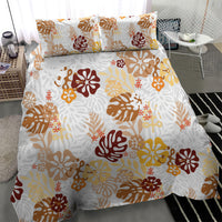 Brown Aloha Hawaiian Bedding Set Monstera Hibiscus Tropical Pattern