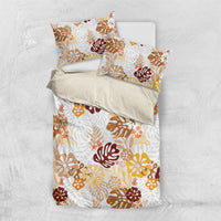 Brown Aloha Hawaiian Bedding Set Monstera Hibiscus Tropical Pattern