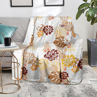 Brown Aloha Hawaiian Blanket Monstera Hibiscus Tropical Pattern