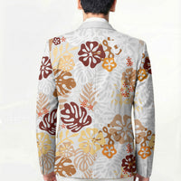 Brown Aloha Hawaiian Blazer Monstera Hibiscus Tropical Pattern