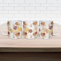 Brown Aloha Hawaiian Ceramic Mug Monstera Hibiscus Tropical Pattern