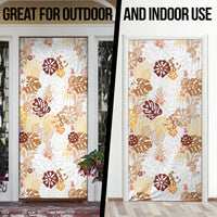Brown Aloha Hawaiian Door Cover Monstera Hibiscus Tropical Pattern