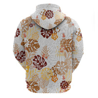 Brown Aloha Hawaiian Hoodie Monstera Hibiscus Tropical Pattern