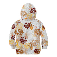 Brown Aloha Hawaiian Kid Hoodie Monstera Hibiscus Tropical Pattern