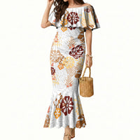 Brown Aloha Hawaiian Mermaid Dress Monstera Hibiscus Tropical Pattern