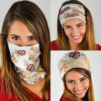 Brown Aloha Hawaiian Neck Gaiter Monstera Hibiscus Tropical Pattern