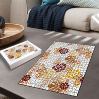 Brown Aloha Hawaiian Puzzle Monstera Hibiscus Tropical Pattern