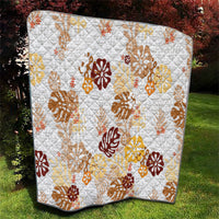 Brown Aloha Hawaiian Quilt Monstera Hibiscus Tropical Pattern