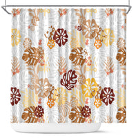 Brown Aloha Hawaiian Shower Curtain Monstera Hibiscus Tropical Pattern