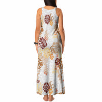 Brown Aloha Hawaiian Tank Maxi Dress Monstera Hibiscus Tropical Pattern