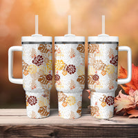 Brown Aloha Hawaiian Tumbler With Handle Monstera Hibiscus Tropical Pattern