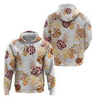 Brown Aloha Hawaiian Zip Hoodie Monstera Hibiscus Tropical Pattern