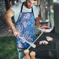 Blue Aloha Hawaiian Apron Monstera Hibiscus Tropical Pattern