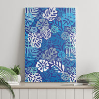 Blue Aloha Hawaiian Canvas Wall Art Monstera Hibiscus Tropical Pattern