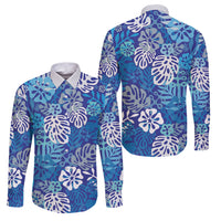 Blue Aloha Hawaiian Family Matching Off The Shoulder Long Sleeve Dress and Hawaiian Shirt Monstera Hibiscus Tropical Pattern