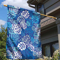 Blue Aloha Hawaiian Garden Flag Monstera Hibiscus Tropical Pattern