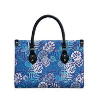 Blue Aloha Hawaiian Leather Bag Monstera Hibiscus Tropical Pattern