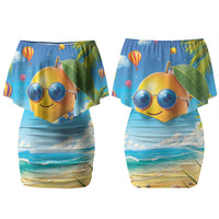 Funny Hawaii Mango Couples Matching Off Shoulder Short Dress and Hawaiian Shirt Tropical Summer Beach Mascot Vacation