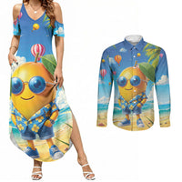 Funny Hawaii Mango Couples Matching Summer Maxi Dress and Long Sleeve Button Shirt Tropical Summer Beach Mascot Vacation