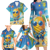 Funny Hawaii Mango Family Matching Long Sleeve Bodycon Dress and Hawaiian Shirt Tropical Summer Beach Mascot Vacation