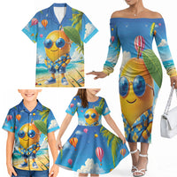 Funny Hawaii Mango Family Matching Off The Shoulder Long Sleeve Dress and Hawaiian Shirt Tropical Summer Beach Mascot Vacation