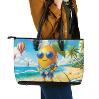 Funny Hawaii Mango Leather Tote Bag Tropical Summer Beach Mascot Vacation