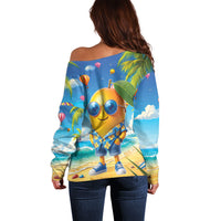 Funny Hawaii Mango Off Shoulder Sweater Tropical Summer Beach Mascot Vacation