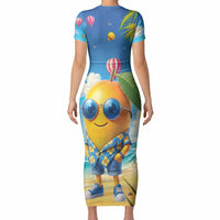 Funny Hawaii Mango Short Sleeve Bodycon Dress Tropical Summer Beach Mascot Vacation