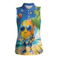 Funny Hawaii Mango Women Sleeveless Polo Shirt Tropical Summer Beach Mascot Vacation