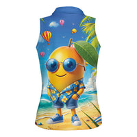 Funny Hawaii Mango Women Sleeveless Polo Shirt Tropical Summer Beach Mascot Vacation