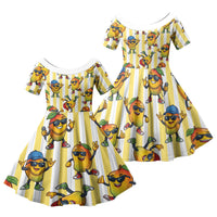 Funny Hawaii Mango Hip Hop Cartoon Family Matching Mermaid Dress and Hawaiian Shirt Summer Beach Party