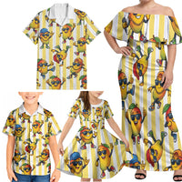Funny Hawaii Mango Hip Hop Cartoon Family Matching Off Shoulder Maxi Dress and Hawaiian Shirt Summer Beach Party