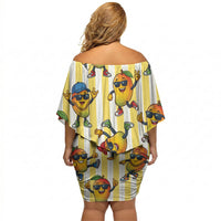 Funny Hawaii Mango Hip Hop Cartoon Off Shoulder Short Dress Summer Beach Party