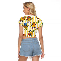 Funny Hawaii Mango Hip Hop Cartoon Raglan Cropped T Shirt Summer Beach Party