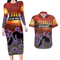 Personalised ANZAC Day Couples Matching Long Sleeve Bodycon Dress and Hawaiian Shirt Remembering the Animals of War LT19 Purple - Polynesian Pride