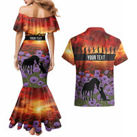 Personalised ANZAC Day Couples Matching Mermaid Dress and Hawaiian Shirt Remembering the Animals of War LT19 - Polynesian Pride