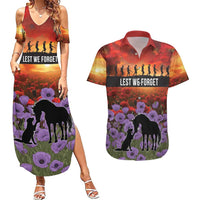 Personalised ANZAC Day Couples Matching Summer Maxi Dress and Hawaiian Shirt Remembering the Animals of War LT19 Purple - Polynesian Pride