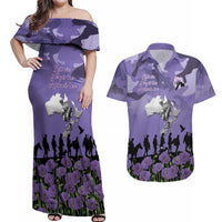 ANZAC Day Couples Matching Off Shoulder Maxi Dress and Hawaiian Shirt Lest We Forget the Animals Too LT19 Purple - Polynesian Pride