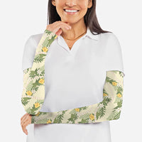 Hawaiian Pikake Maile Lei Arm Sleeves Tiare Hibiscus Kalo Palapalai Leaf Beige LT19 - Polynesian Pride