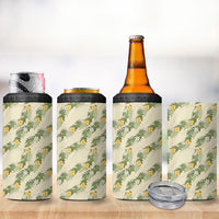 Hawaiian Pikake Maile Lei 4 in 1 Can Cooler Tumbler Tiare Hibiscus Kalo Palapalai Leaf Beige