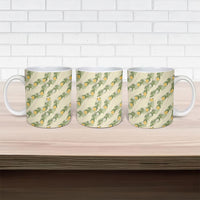 Hawaiian Pikake Maile Lei Ceramic Mug Tiare Hibiscus Kalo Palapalai Leaf Beige LT19 - Polynesian Pride